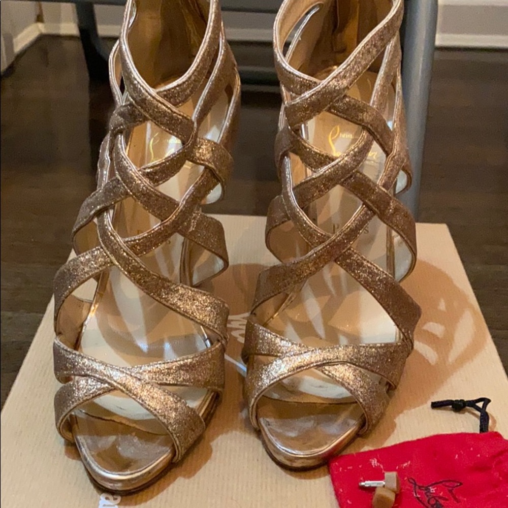 Christian Louboutin Gold Glitter Sandals - Picture 2 of 2